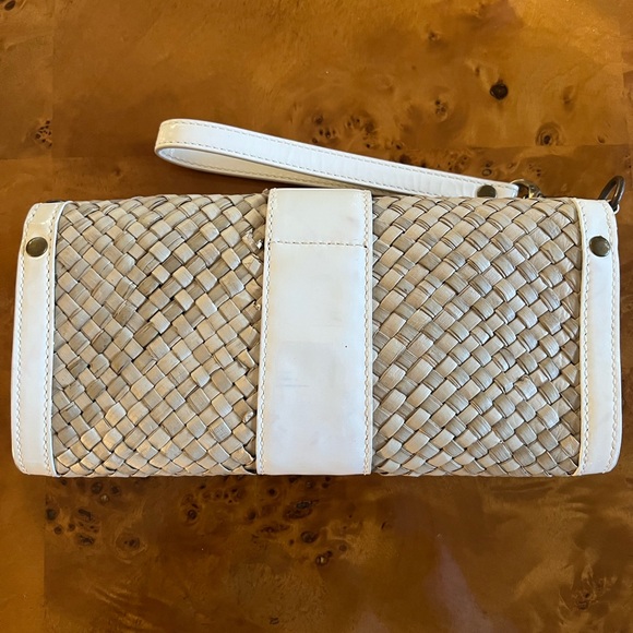 Coach White and Tan Woven Wristlet